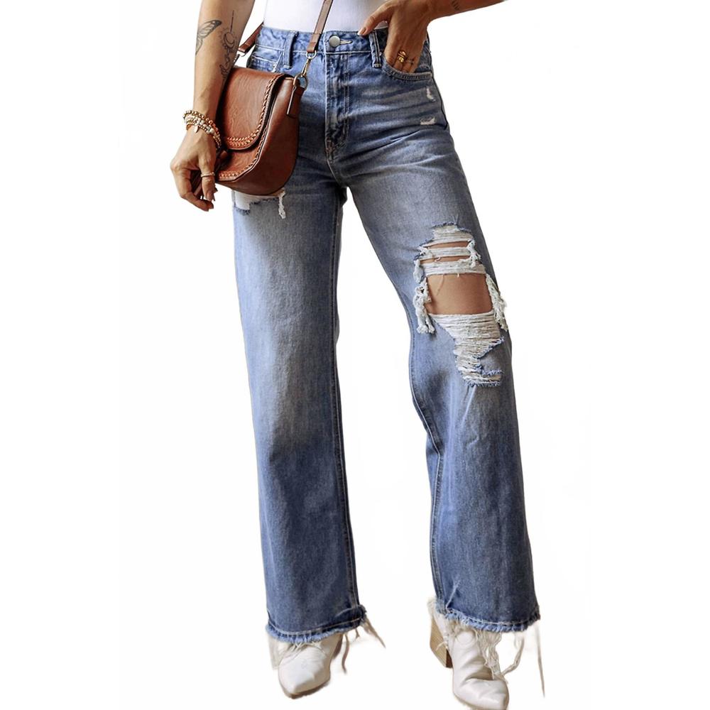 NEW THREADED PEAR distressed high waist straight jeans in madilyn